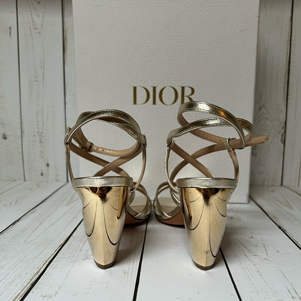 Christian Dior Rhodes Strappy Leather Sandal Pale Gold Sz 35 / 5 - Picture 8 of 15